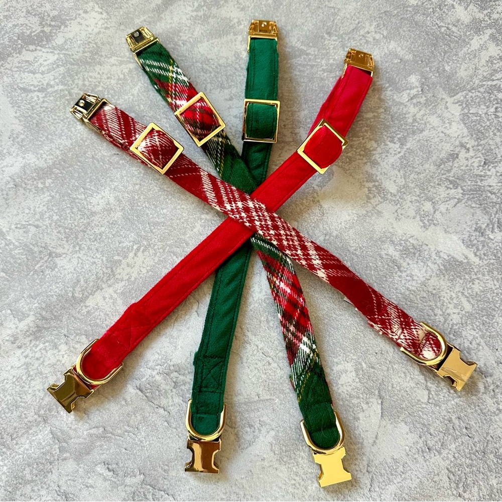 The Foggy Dog Red Green Tartan Plaid Holiday Christmas Dog Collars